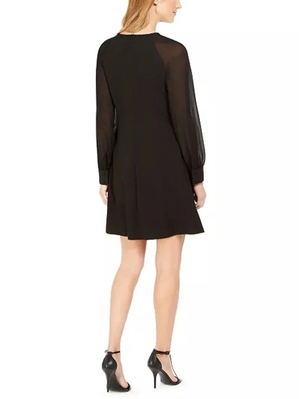 Calvin Klein ck 10 Classic Black Long-Sleeve Shift Dress - Women's sheer - Picture 4 of 6